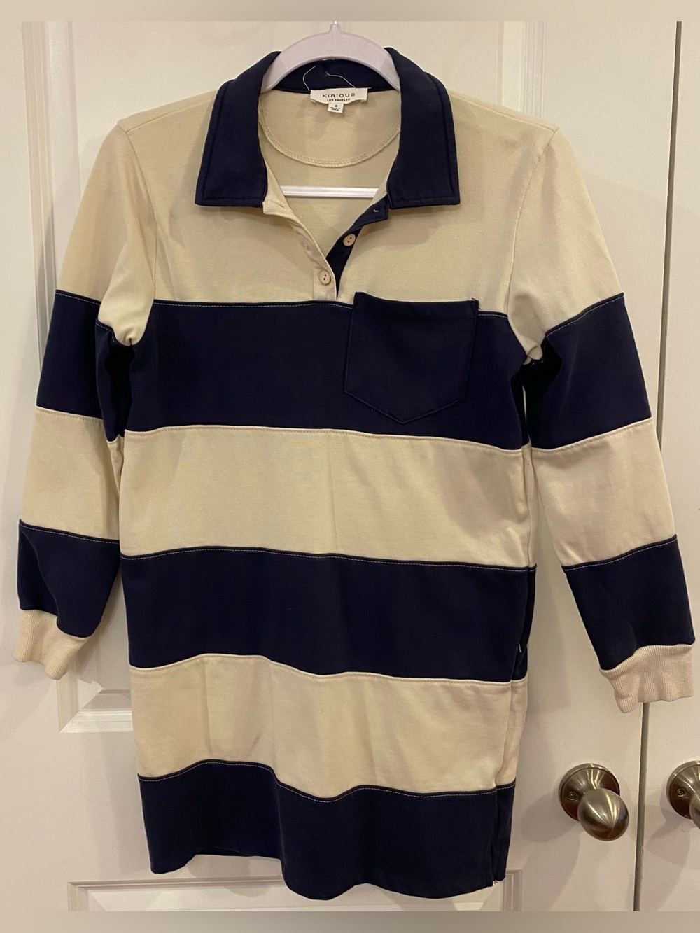 Kirious Los Angeles Rugby Style Long Sleeve Dress Sz 30 Blue/Beige Chest Pocket